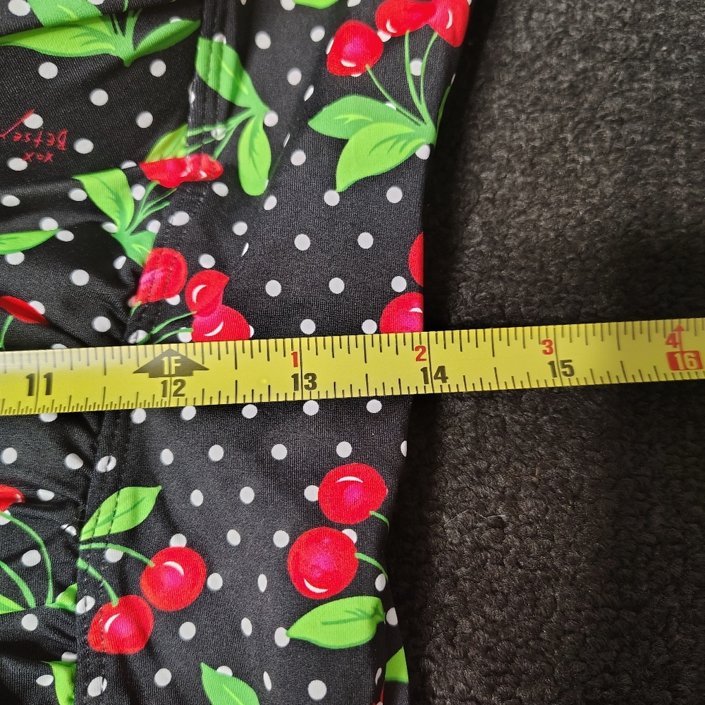 Betsy Johnson Black Sweetheart Cherry Ruched One-Piece Swimsuit Womens XL NWT - Picture 10 of 11